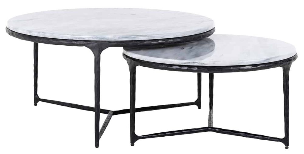 Steel Smith Marble And Black Coffee Table Set Of 2