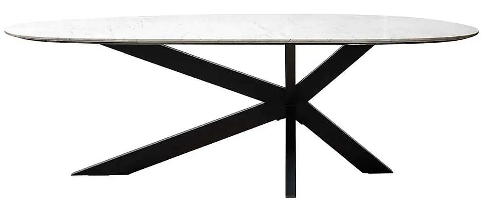 Trocadero White Marble And Black 220cm Dining Table With Spider Legs