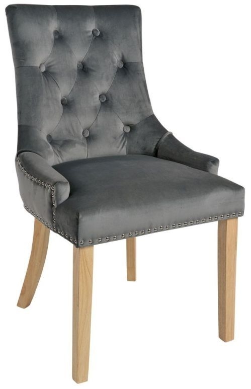 Vicky Fabric Dining Chair With Natural Legs Sold In Pairs Dark Grey