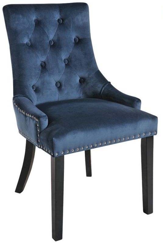 Vicky Fabric Dining Chair With Black Legs Sold In Pairs Prussian Blue