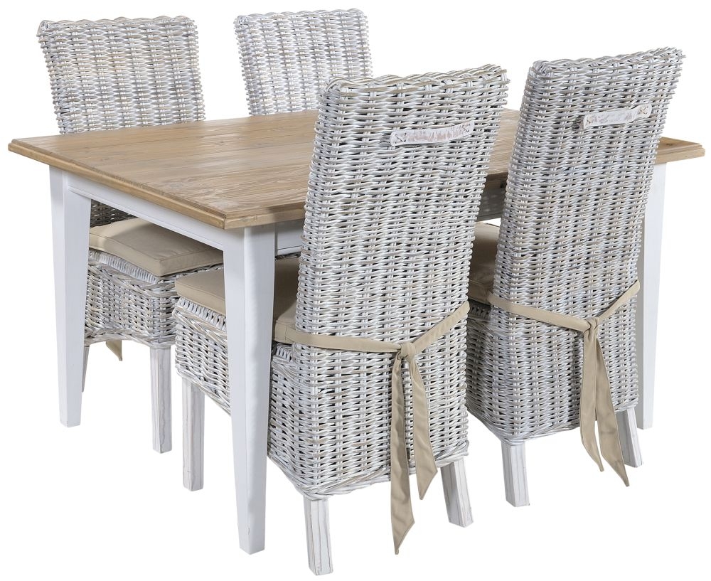 Lulworth Reclaimed White Dining Table And 4 Maya White Wash Cushion Chairs