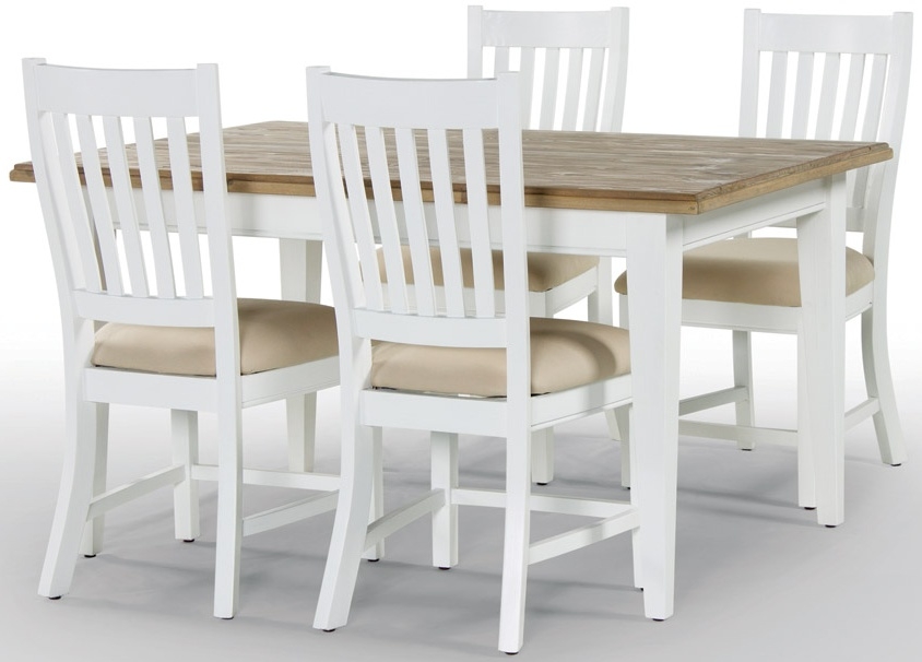 Lulworth Reclaimed White Dining Table And 4 Slatted Chairs