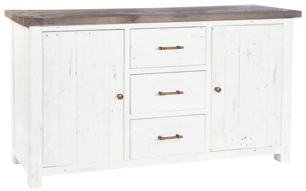 Purbeck Reclaimed Distressed White 2 Door 3 Drawer Sideboard