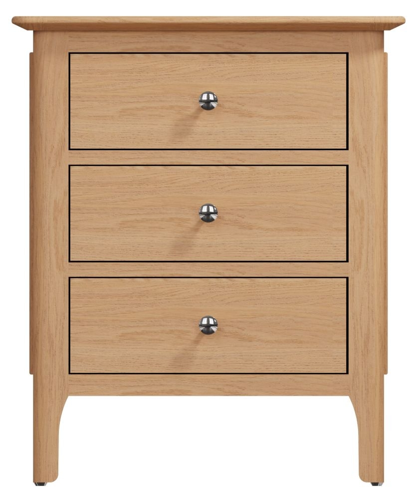 Appleby Oak 3 Drawer Wide Bedside Cabinet