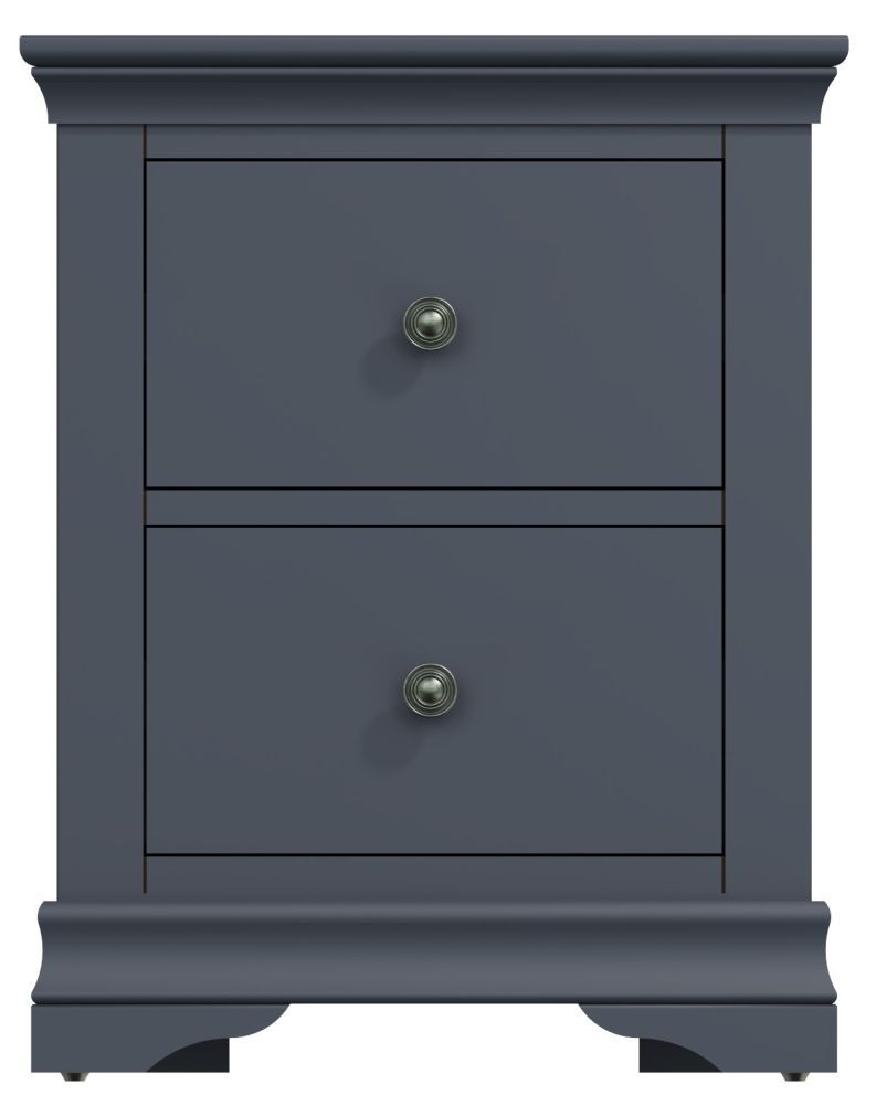 Chantilly Midnight Grey Painted 2 Drawer Large Bedside Cabinet