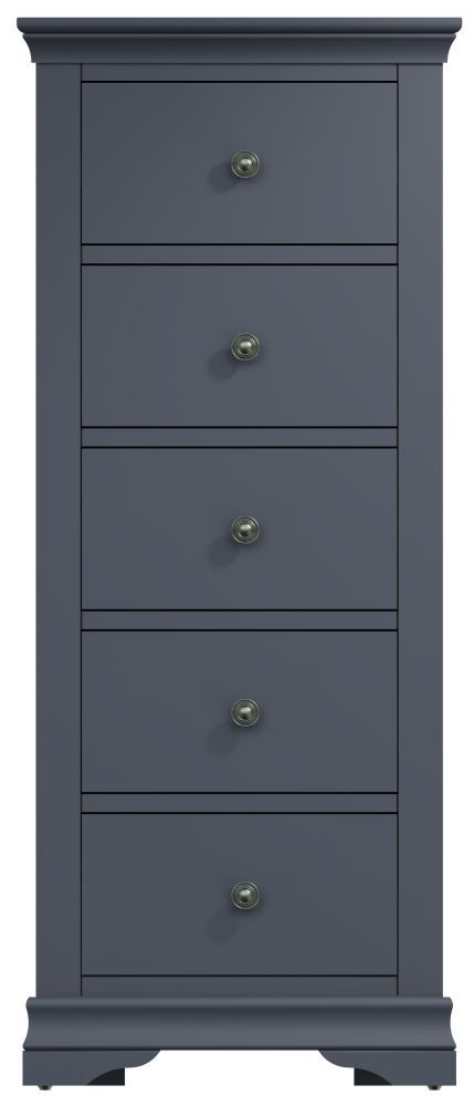 Chantilly Midnight Grey Painted 5 Drawer Tall Chest