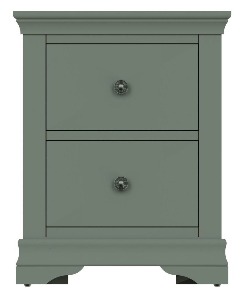 Chantilly Sage Green Painted 2 Drawer Large Bedside Cabinet