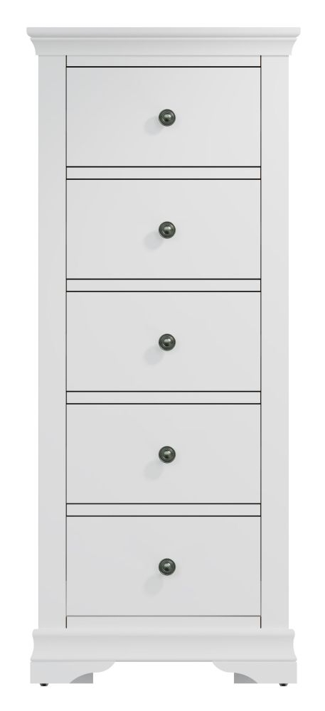 Chantilly White Painted 5 Drawer Tall Chest