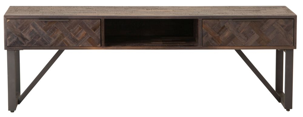 Cleona Chevron Teak Wood 2 Drawer Tv Unit