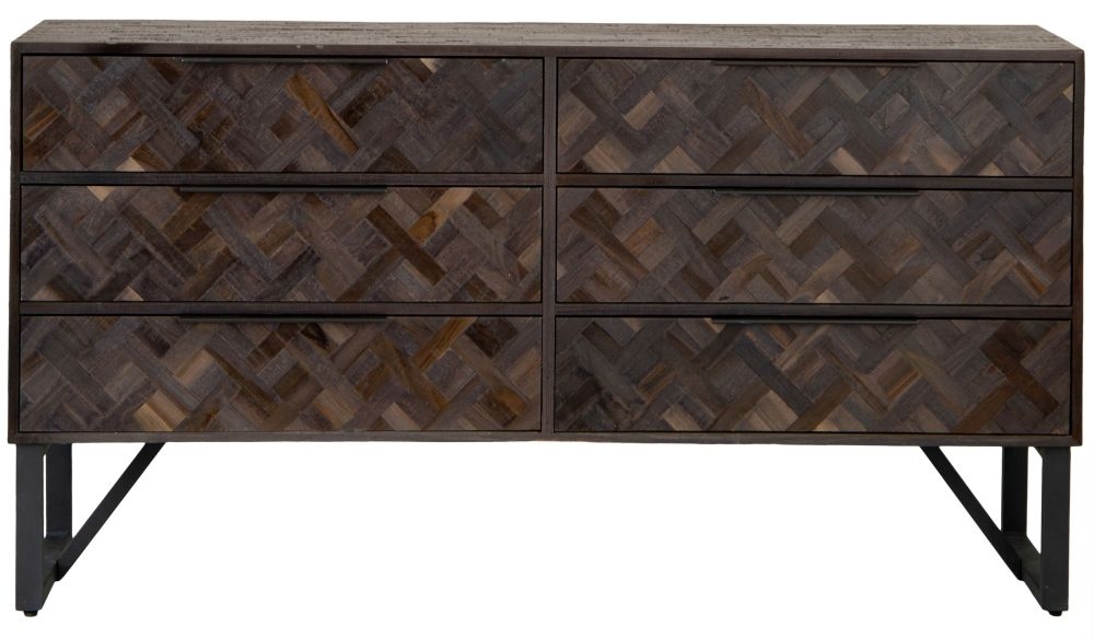 Cleona Chevron Teak Wood 6 Drawer Chest