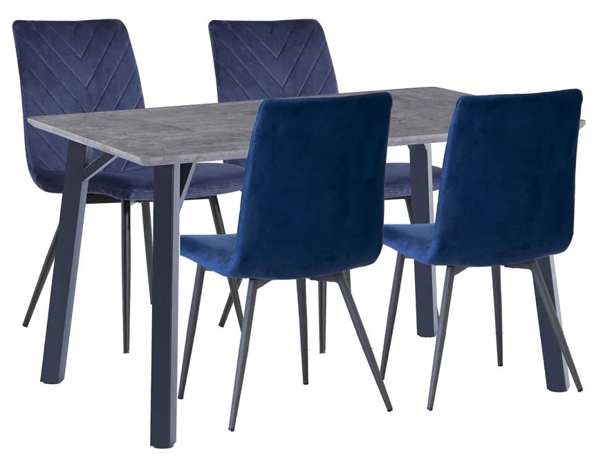 Killen Concrete Effect Top 120cm Dining Table And 4 Fabric Chair In Blue