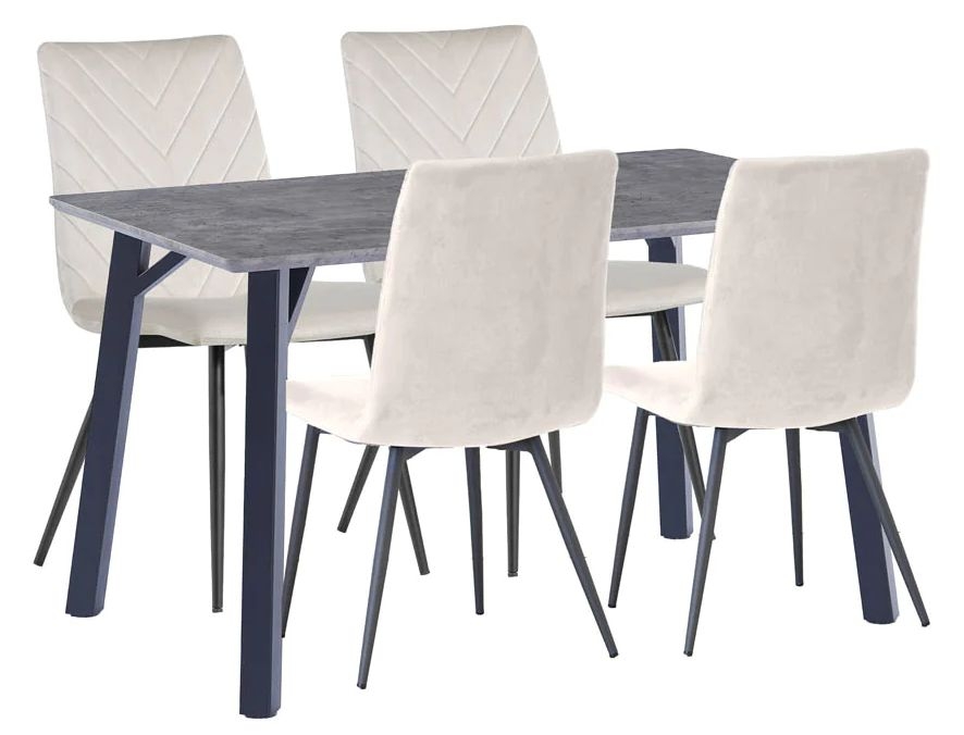 Killen Concrete Effect Top 120cm Dining Table And 4 Fabric Chair In Natural