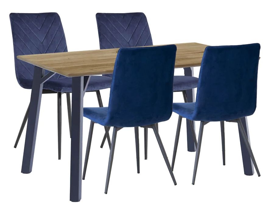 Killen Oak Effect Top 120cm Dining Table And 4 Fabric Chair In Blue