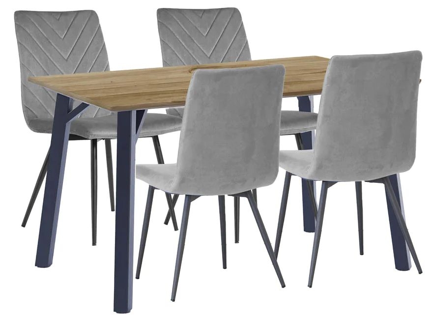Killen Oak Effect Top 120cm Dining Table And 4 Fabric Chair In Grey