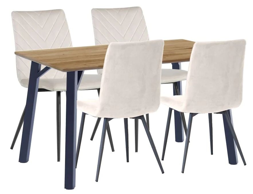 Killen Oak Effect Top 120cm Dining Table And 4 Fabric Chair In Natural