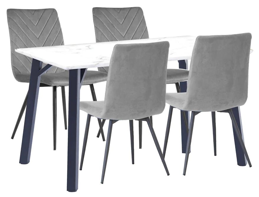 Killen White Marble Effect Top 120cm Dining Table And 4 Fabric Chair In Grey