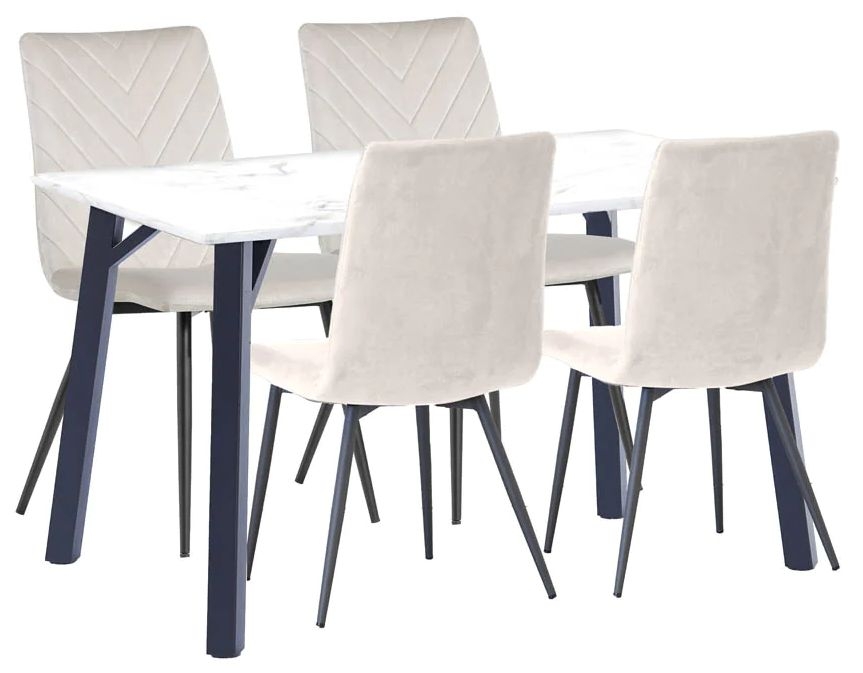 Killen White Marble Effect Top 120cm Dining Table And 4 Fabric Chair In Natural