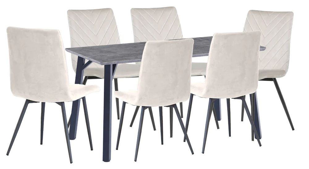 Tivoli Concrete Effect Top 180cm Dining Table And 6 Velvet Fabric Chair In Natural
