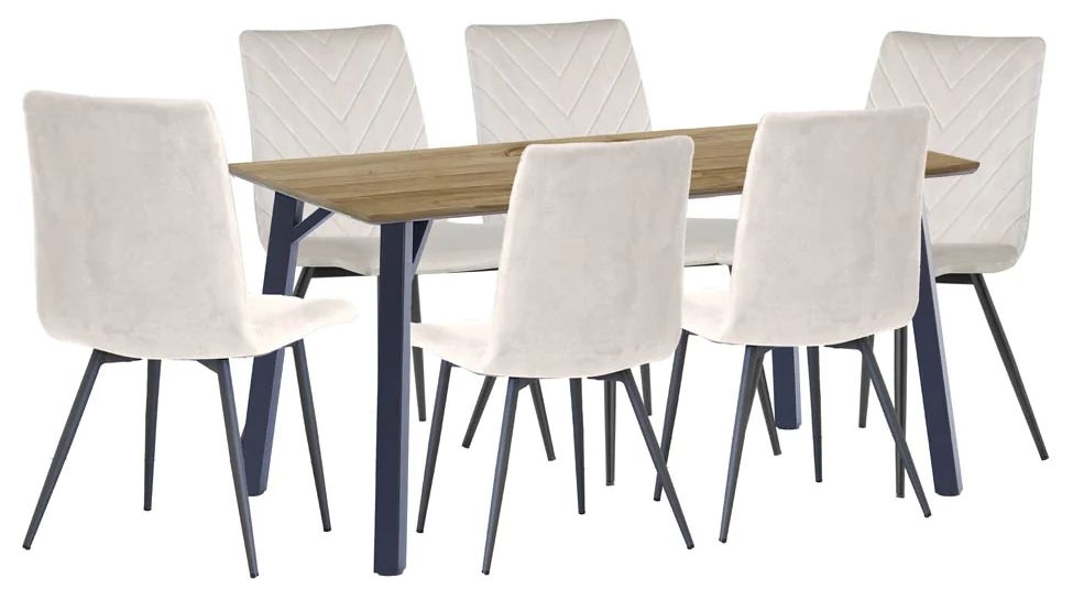 Tivoli Oak Effect Top 180cm Dining Table And 6 Velvet Fabric Chair In Natural