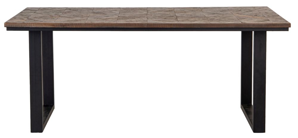 Gifford Herringbone Teak Wood 6 Seater Dining Table With U Legs 180cm