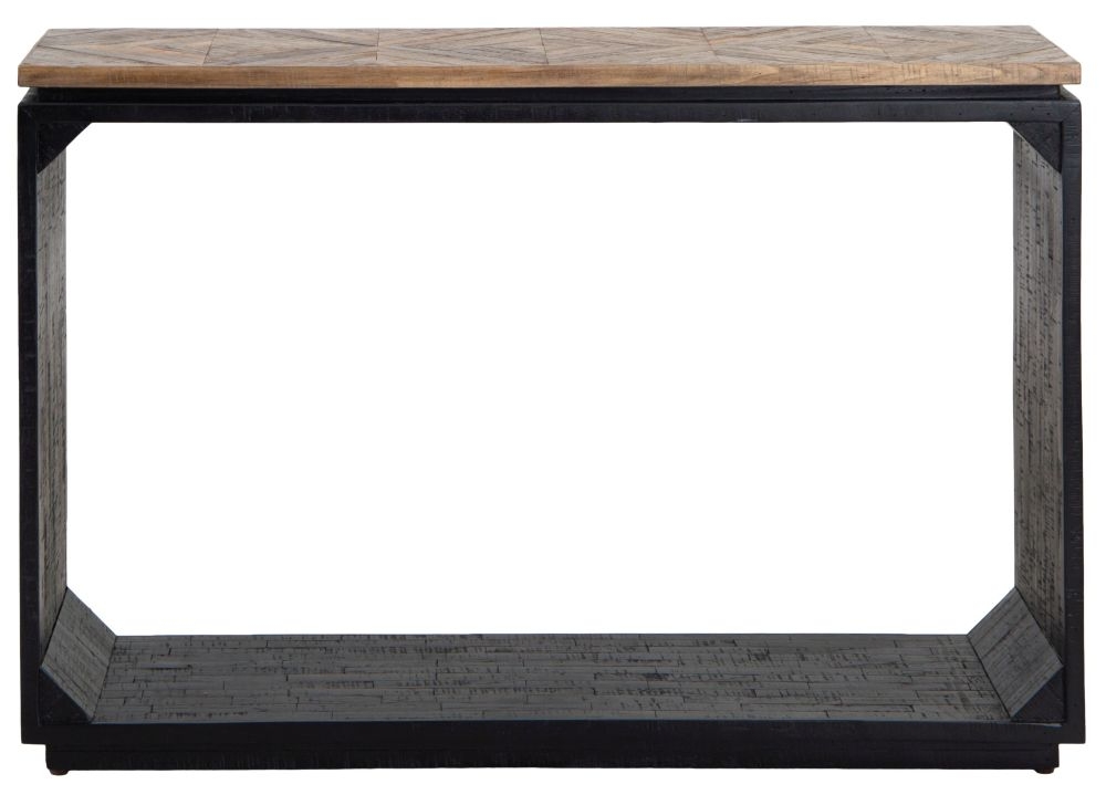 Gifford Herringbone Teak Wood Top Console Table With Dark Wood Base