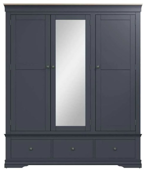 Margate Grey Painted 3 Door 1 Mirror 3 Drawer Combi Wardrobe