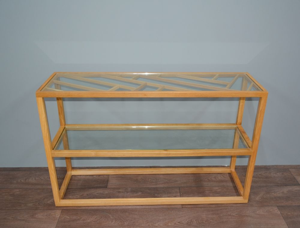 Serene Piper Oak And Tempered Glass Top Console Table