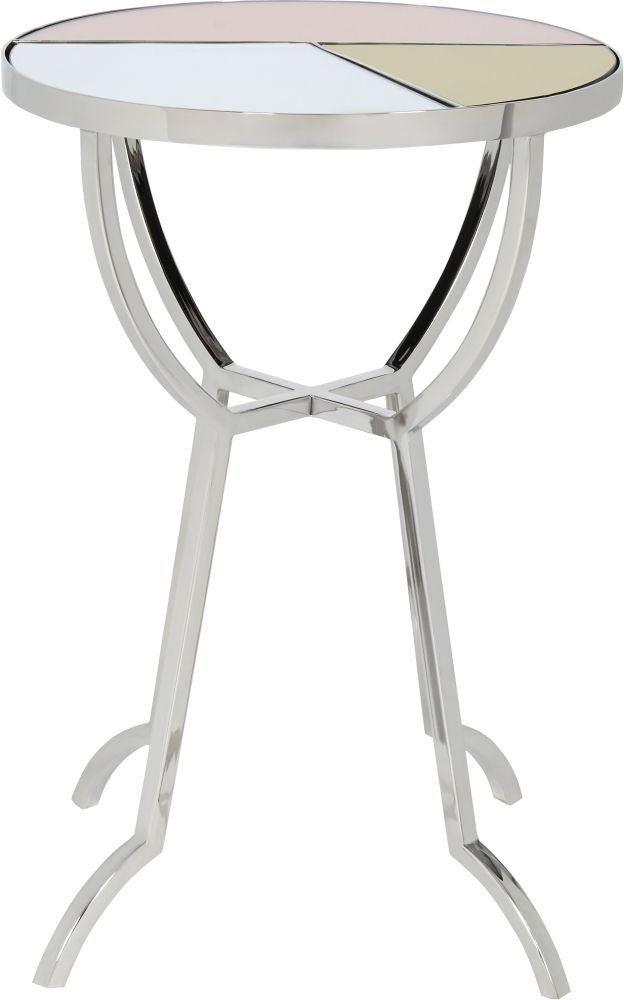 Serene Chennai Multicolour Mirror Top And Nickel Round Side Table