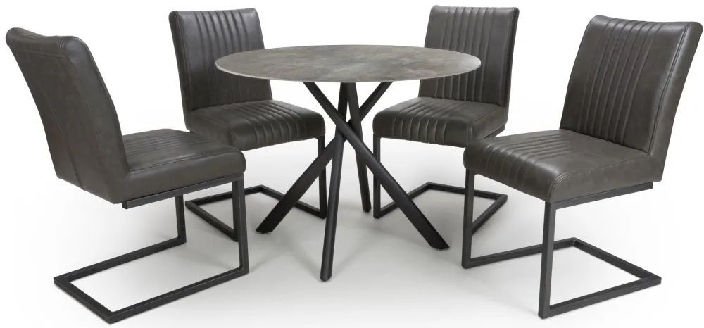 Avesta Grey Glass Round Dining Table And 4 Archer Grey Chairs