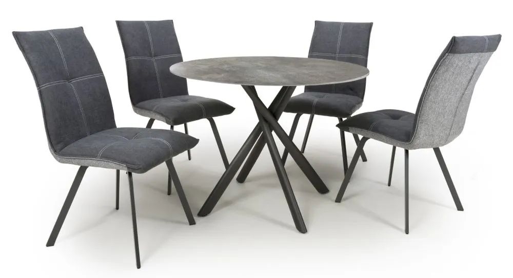 Avesta Grey Glass Round Dining Table And 4 Ariel Dark Grey Chairs