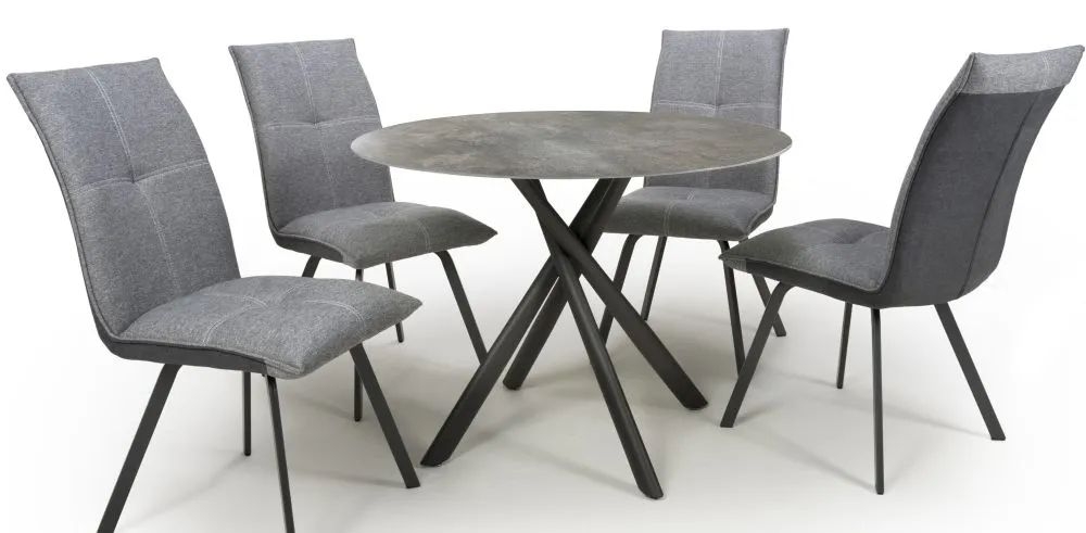Avesta Grey Glass Round Dining Table And 4 Ariel Light Grey Chairs