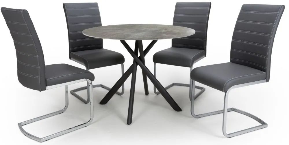 Avesta Grey Glass Round Dining Table And 4 Callisto Grey Chairs