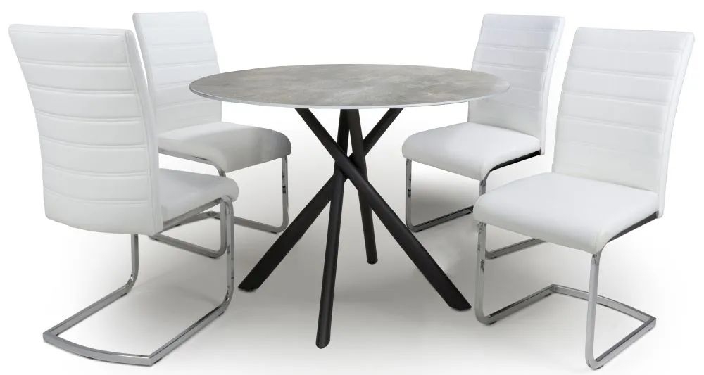 Avesta Grey Glass Round Dining Table And 4 Callisto White Chairs