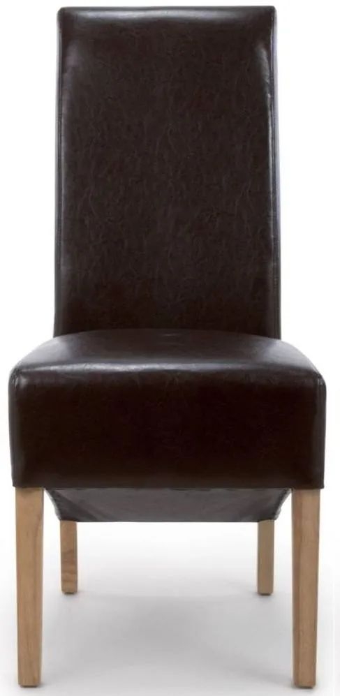 Krista Roll Back Bonded Leather Brown Dining Chair Sold In Pairs
