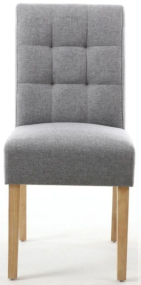 Moseley Stitched Waffle Linen Effect Silver Grey Dining Chair In Natural Legs Sold In Pairs