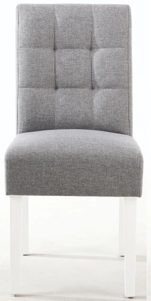 Moseley Stitched Waffle Linen Effect Silver Grey Dining Chair In White Legs Sold In Pairs