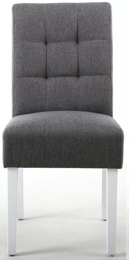Moseley Stitched Waffle Linen Effect Steel Grey Dining Chair In White Legs Sold In Pairs