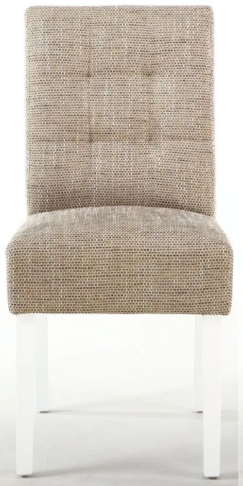 Moseley Stitched Waffle Tweed Oatmeal Dining Chair In White Legs Sold In Pairs