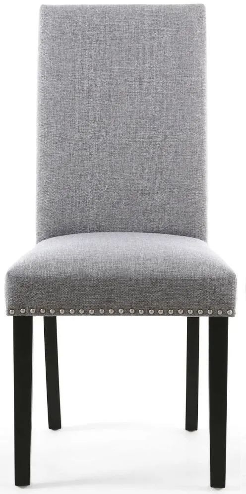 Randall Stud Detail Linen Effect Silver Grey Dining Chair In Black Legs Sold In Pairs
