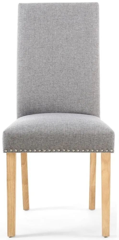 Randall Stud Detail Linen Effect Silver Grey Dining Chair In Natural Legs Sold In Pairs