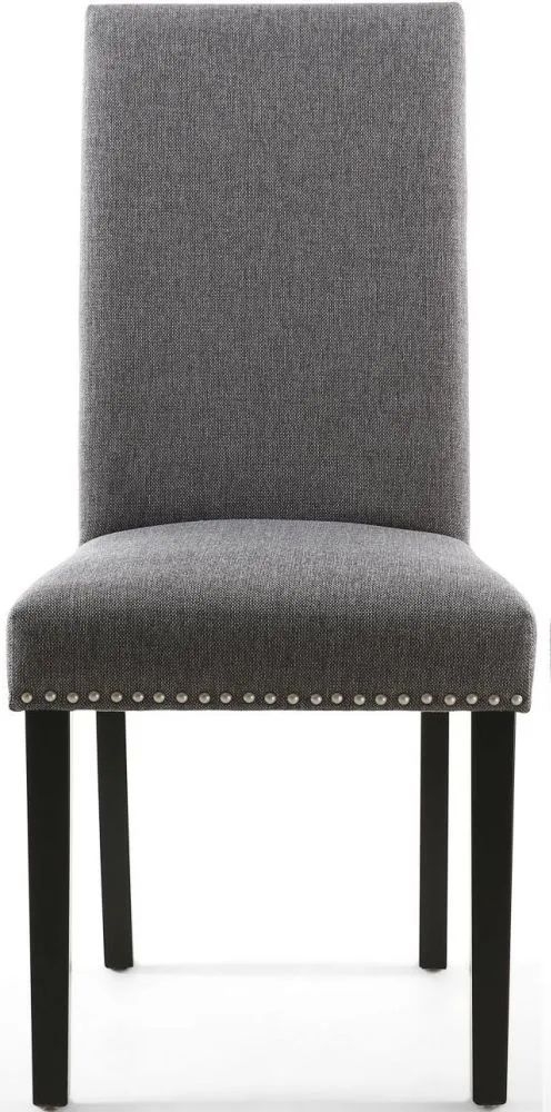 Randall Stud Detail Linen Effect Steel Grey Dining Chair In Black Legs Sold In Pairs