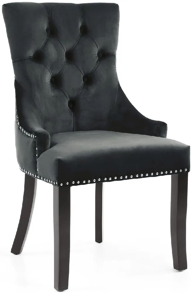 Chester Brushed Velvet Black Dining Chair In Black Legs Sold In Pairs