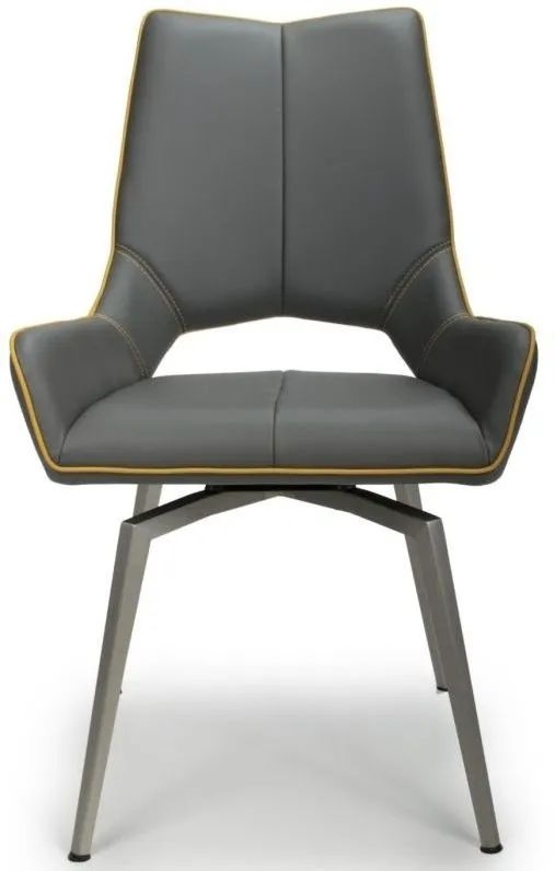Mako Swivel Leather Effect Graphite Grey Dining Chair Sold In Pairs