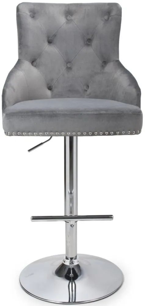 Rocco Brushed Velvet Grey Bar Stool Sold In Pairs