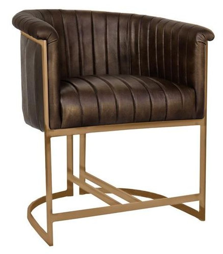 Antrim Brown Leather And Gold Dining Chair Sold In Pairs