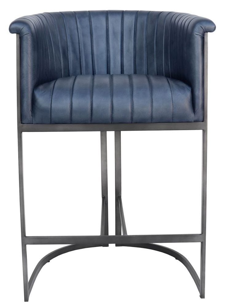 Bryn Blue Leather Tub Barstool Sold In Pairs