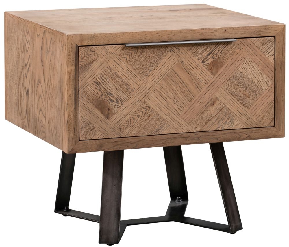 Chevron Oak And Metal 1 Drawer Lamp Table