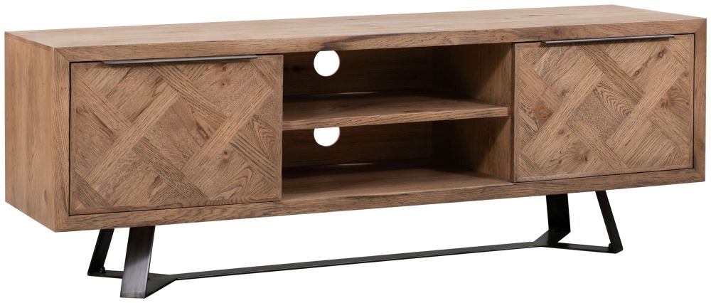 Chevron Oak And Metal 2 Door Tv Cabinet