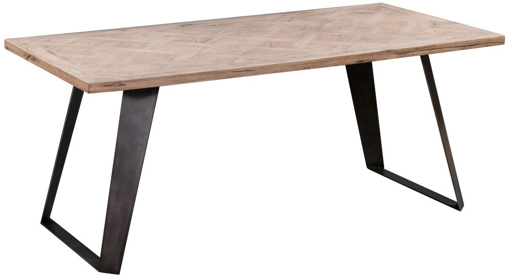 Chevron Oak And Metal Dining Table