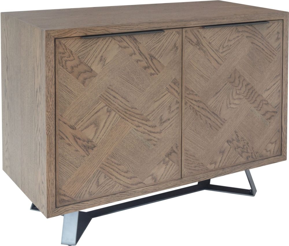 Chevron Oak And Metal 2 Door Sideboard